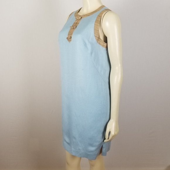 Vintage Geary Roark sleeveless blue and brown‎ shift dress size S - Picture 3 of 8